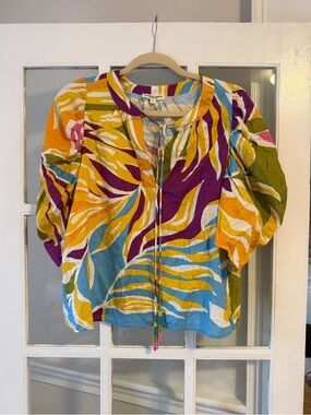 Christian Siriano Colorful Lin Blend Puff Sleeve Top